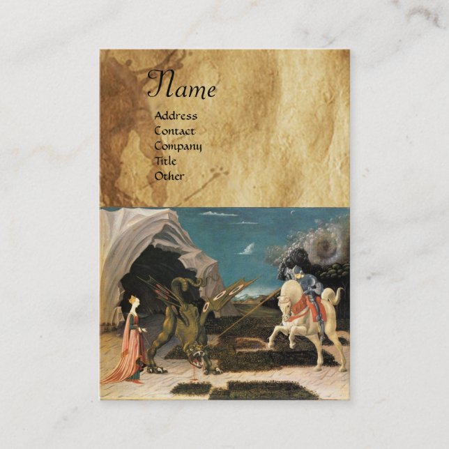 SAINT GEORGE AND THE DRAGON,parchment,brown ,blue Business Card (Front)