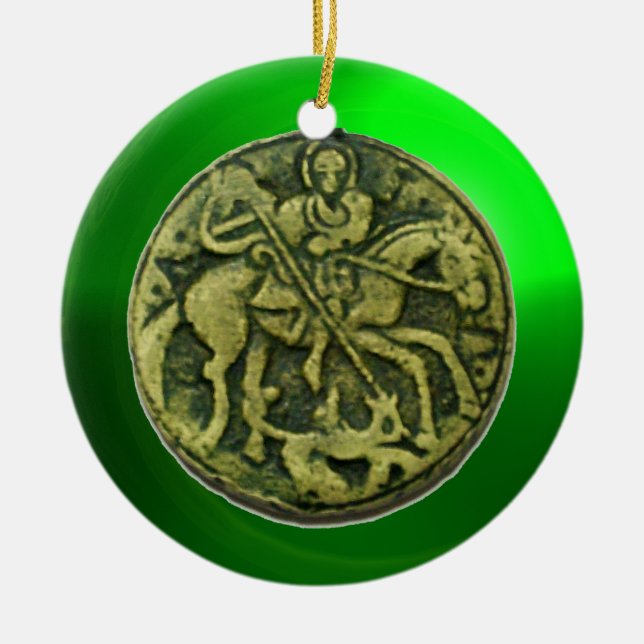 SAINT GEORGE, DRAGON /MADONNA AND CHILD MEDALLION CERAMIC TREE DECORATION (Front)