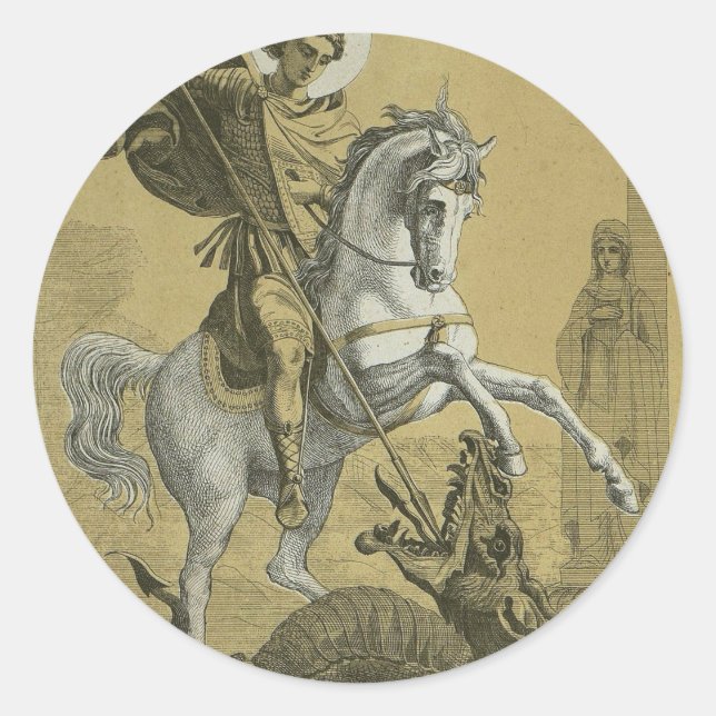 Saint George – Premium "Sunburst Gold" Art Classic Round Sticker (Front)