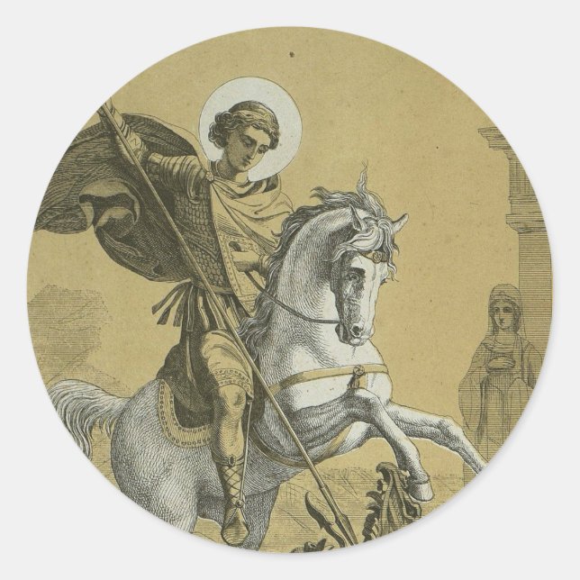 Saint George – Premium "Sunburst Gold" Art Classic Round Sticker (Front)
