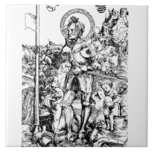 Saint George Standing with Two Angels Tile