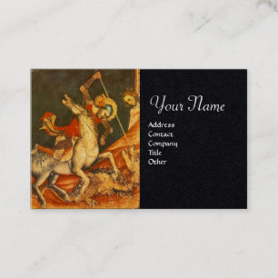 Saint George's Battle,Dragon Monogram Black Paper Business Card