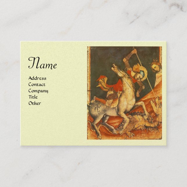 Saint George's Battle & Dragon Monogram Pearl Business Card (Front)