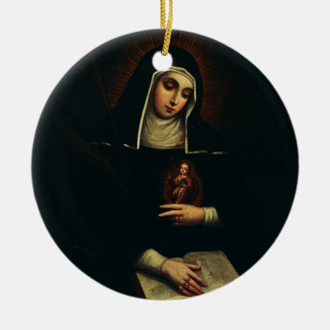 Saint Gertrude the Great German Benedictine  Ceramic Tree Decoration (Front)
