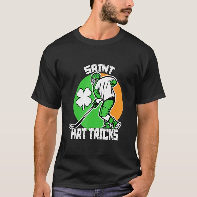 Saint Hat Tricks Hockey Shamrock St patricks sunse T-Shirt (Front)