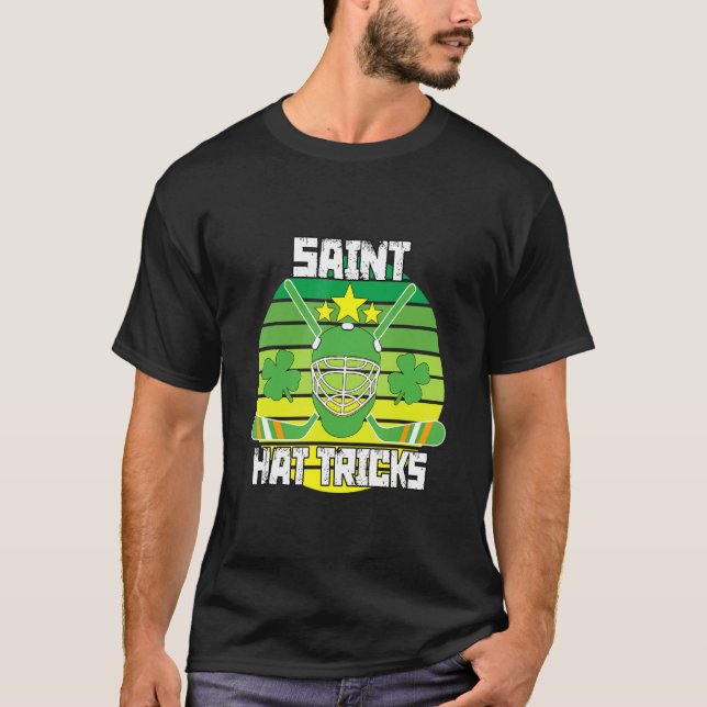 Saint Hat Tricks Hockey Shamrock St patricks sunse T-Shirt (Front)
