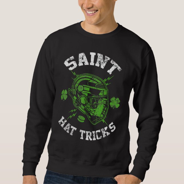 Saint Hat Tricks Leprechaun Lover Hockey St. Patri Sweatshirt (Front)
