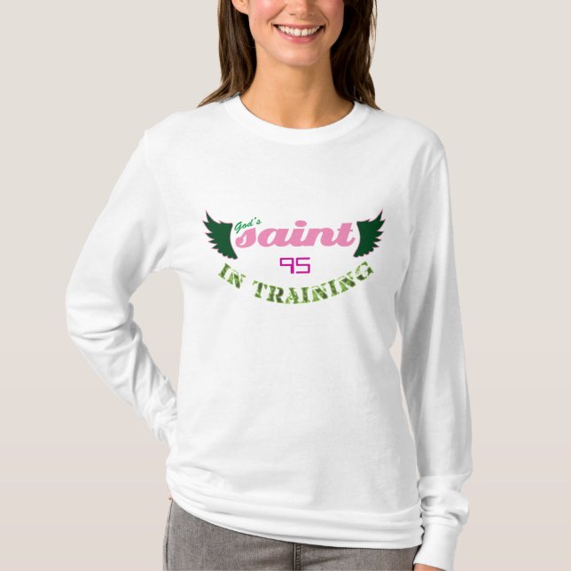 Saint in Training (pink) women's Christian hoodie T-Shirt (Front)