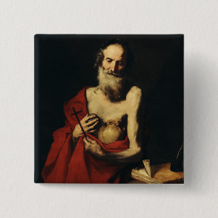 Saint Jerome by Jusepe de Ribera 15 Cm Square Badge