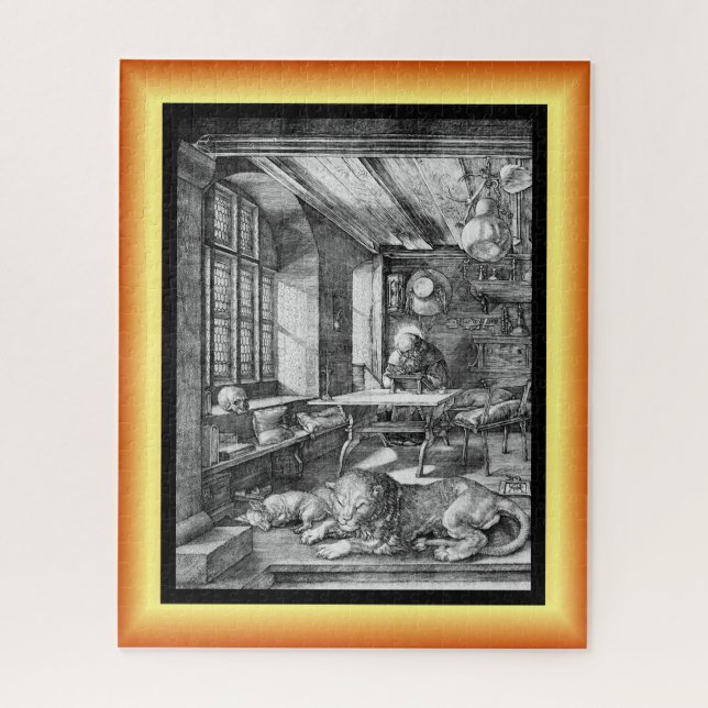 Saint Jerome in His Study ~ Engraving 1521 ~  Jigsaw Puzzle (Vertical)