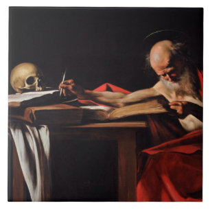 Saint Jerome Writing (by Caravaggio) Tile