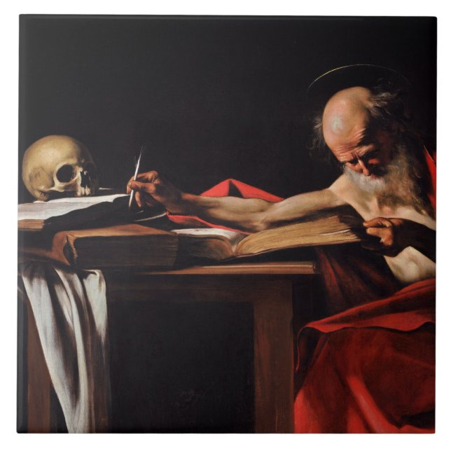 Saint Jerome Writing (by Caravaggio) Tile (Front)