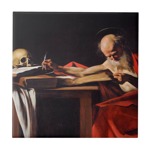 Saint Jerome Writing by Michelangelo Caravaggio Tile (Front)