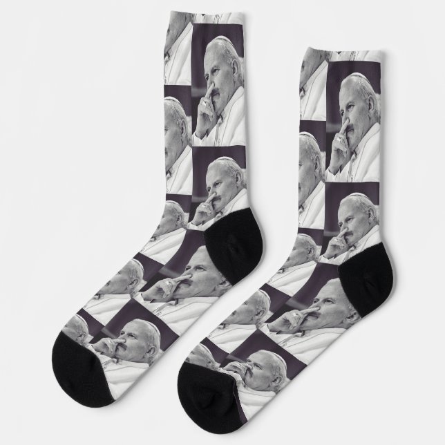 Saint John Paul II The Great Communicator Fine Art Socks (Left)