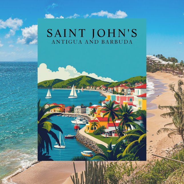 Saint John’s, Antigua and Barbuda Retro Travel Art Postcard (Saint Johns, Antigua and Barbuda Travel Postcard)