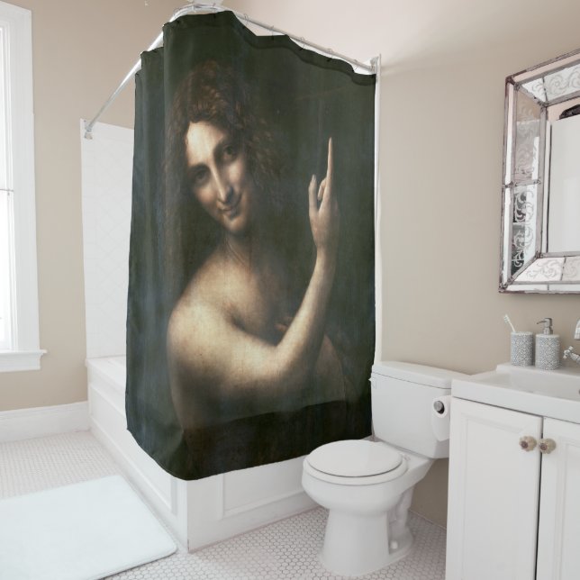 Saint John the Baptist, Leonardo da Vinci Shower Curtain (In Situ)