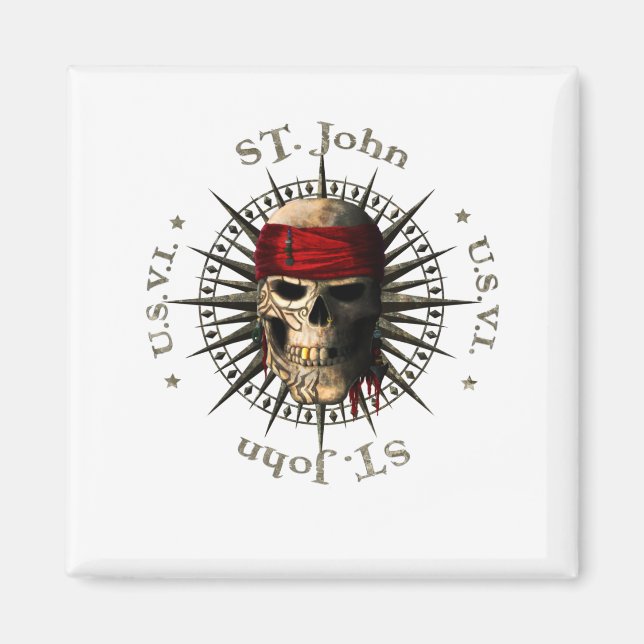 Saint John USVI Pirate Skull Magnet (Front)