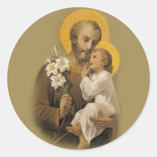 Saint Joseph Baby Jesus Traditional Lily Classic Round Sticker (Front)