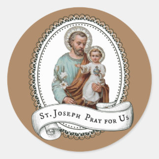 Saint Joseph Baby Jesus Traditional Lily Religious Classic Round Sticker