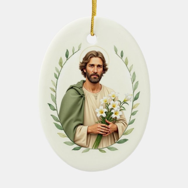Saint Joseph Catholic Devotional Ceramic Tree Decoration (Front)