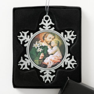Saint Joseph, Guardian of Jesus Snowflake Pewter Christmas Ornament