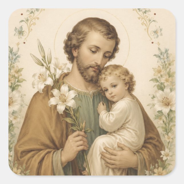 Saint Joseph & Infant Jesus Traditional Devotional Square Sticker (Front)