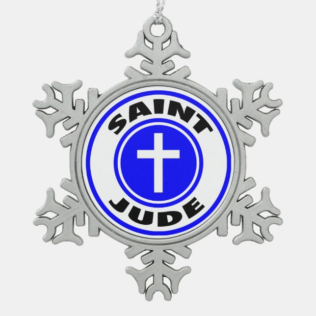 Saint Jude Snowflake Pewter Christmas Ornament (Front)