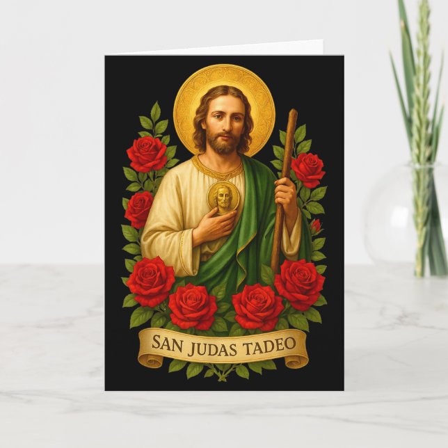 Saint Jude Thaddeus Catholic Art With Red Roses  Card (Front)
