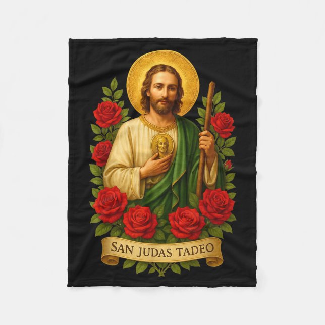 Saint Jude Thaddeus Catholic Art With Red Roses  Fleece Blanket (Front)