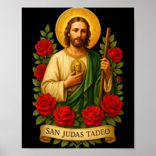 Saint Jude Thaddeus Catholic Art With Red Roses  Poster