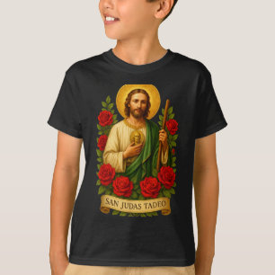 Saint Jude Thaddeus Catholic Art With Red Roses T-Shirt