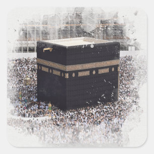 Saint Kaaba, Masjid Al Haram, watercolour illustra Square Sticker