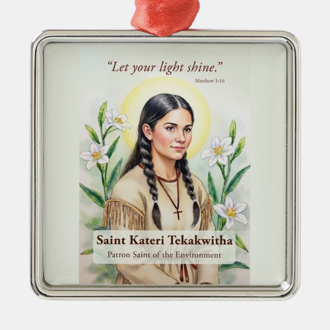 Saint Kateri Tekakwitha Religious Encouragement Metal Tree Decoration (Front)