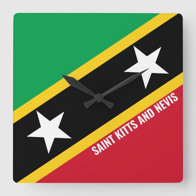 Saint Kitts and Nevis Flag Dazzling Patriotic Square Wall Clock (Front)