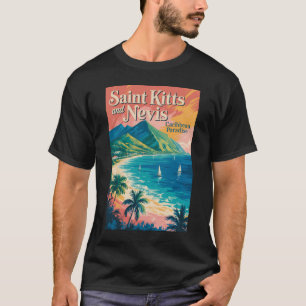 Saint Kitts and Nevis Landscape Illustration Retro T-Shirt