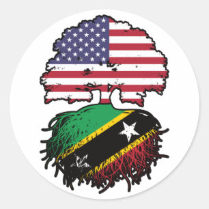 Saint Kitts Kittitian American USA Tree Roots Flag Classic Round Sticker