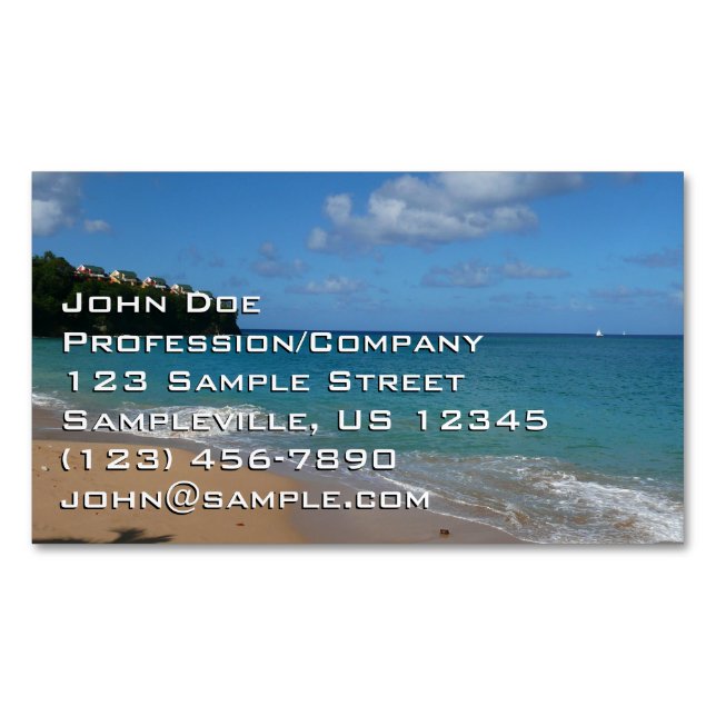 Saint Lucia Beach Tropical Vacation Landscape Magnetic Business Card (Front)