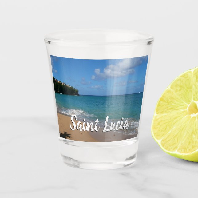 Saint Lucia Beach Tropical Vacation Landscape Shot Glass (Front)