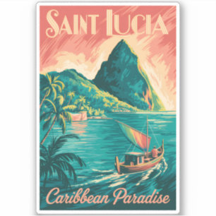 Saint Lucia Boat Illustration Travel Art Vintage