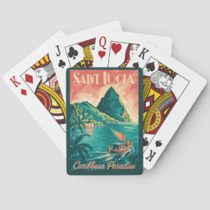 Saint Lucia Boat Illustration Travel Art Vintage Playing Cards