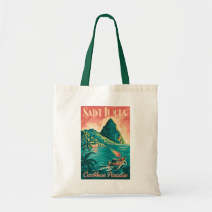 Saint Lucia Boat Illustration Travel Art Vintage Tote Bag