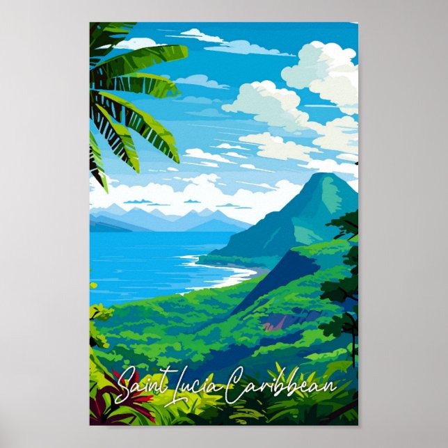 Saint Lucia Caribbean vintage travel illustration Poster (Front)