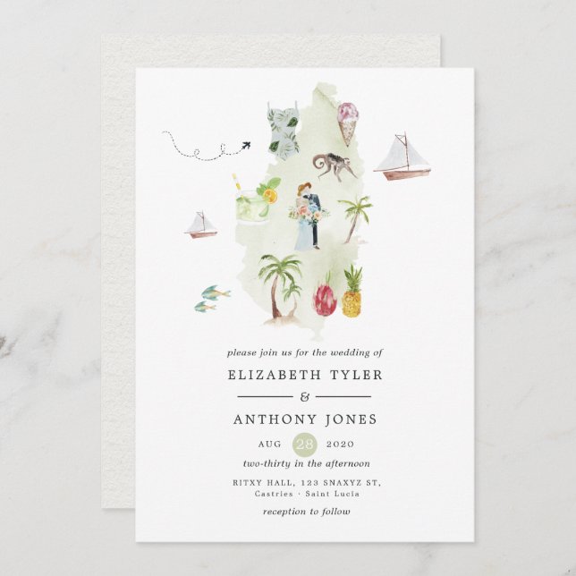 Saint Lucia Destination Wedding Invitation (Front/Back)