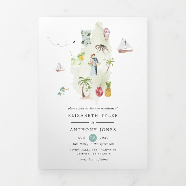 Saint Lucia Destination Wedding Photo Tri-Fold Car Card (Cover)