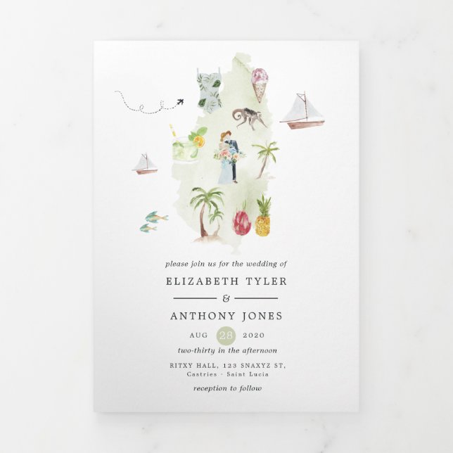 Saint Lucia Destination Wedding Tri-Fold Card (Cover)
