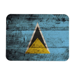 Saint Lucia Flag on Old Wood Grain Magnet