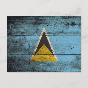 Saint Lucia Flag on Old Wood Grain Postcard