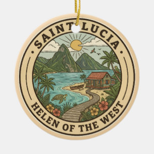 Saint Lucia Illustration Travel Art Badge Ceramic Tree Decoration