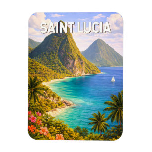 Saint Lucia Illustration Travel Art Vintage Magnet