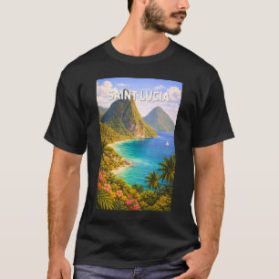 Saint Lucia Illustration Travel Art Vintage T-Shirt